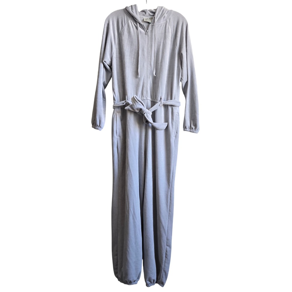 Anthropologie S Jumpsuit Womens Gray Excellent Ribbed Velour Hooded Zip Front